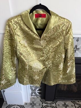 Silk-Blend Green Brocade Jacket